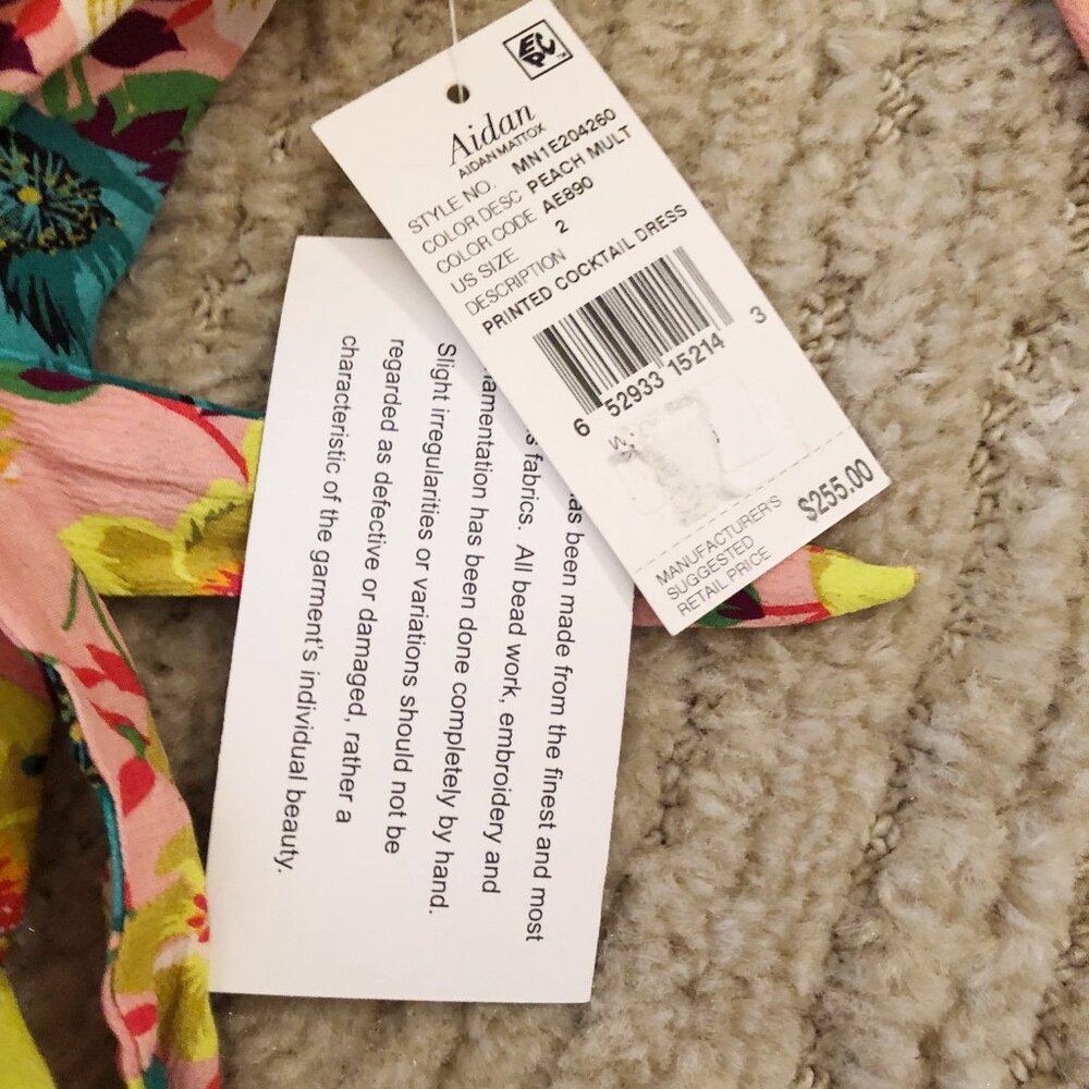 NWT $225 Aidan Mattox Peach Floral Printed Faux Wrap Cocktail Summer Dress 2 XS - Picture 8 of 8